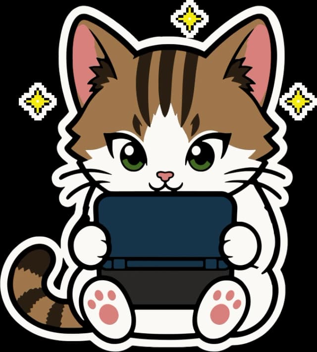 Simón, la mascota de RetroCat, jugando una consola portátil